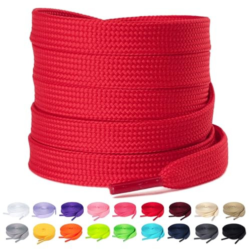 Olukssck Lacci Scarpe Piatti Colorati, [2 Paia] Stringhe Scarpe Resistenti Lacci da Ricambio per Scarpe Sportive, Scarponcini, per Adulti e Bambini - Larghezza 10 mm, Rosso, 80cm