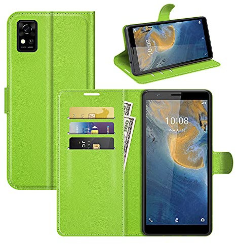 Fertuo Hülle für ZTE Blade A31, Handyhülle Leder Flip Case Tasche mit Standfunktion, Kartenfach, Magnetschnalle, Silikon Bumper Schutzhülle Cover für ZTE Blade A31, Grün