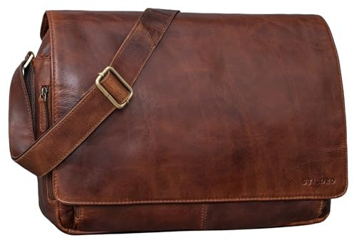 STILORD Vintage Umhängetasche aus Leder braun - 15 Zoll Laptoptasche für Büro, Uni, Office, Schule - DIN A4 Schultertasche 'Tom'