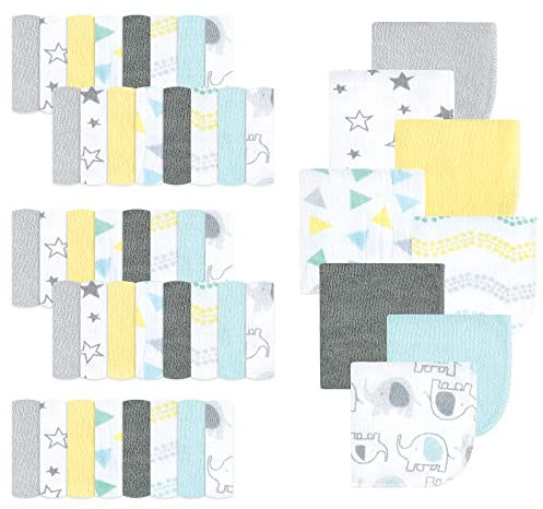 Luvable Friends Unisex Baby Waschlappen aus Baumwollanteil, Junge Basic Elefant, Einheitsgröße