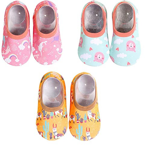 FedMois 3 Paia Calzini Scarpe Antiscivolo Calze a Pantofola Cotone Bimbi Bambini, orso, delfino e alpaca, taglia 20/21