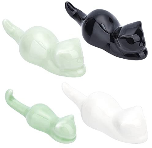 NBEADS 4 Stück Katze Essstäbchen Rest, Porzellan-Pinselhalter Chinesische Malerei Pinselablage Essstäbchen Löffel Gabeln Messer Keramik Geschirrablage Set Künstlerbedarf Zum Malen Schreiben Esstisch