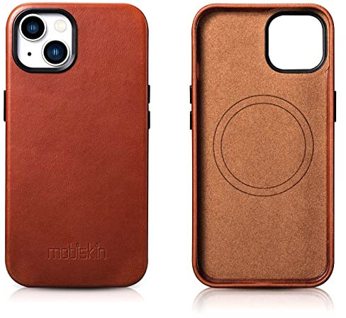 Mobiskin Hülle kompatibel mit Apple iPhone 14 (6,1 Zoll), Handyhülle mit echtem Leder, Case, Schutzhülle, dünne Handytasche, Slim Cover, Braun Vintage