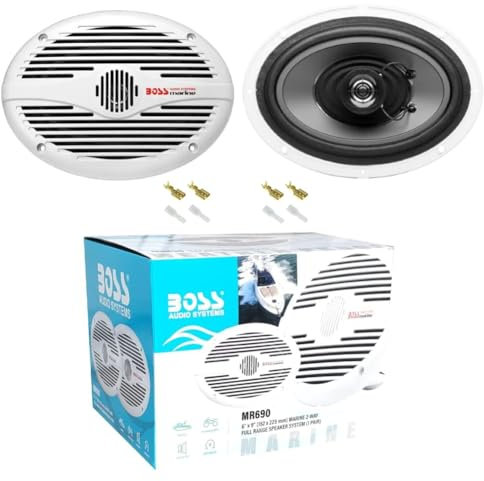 Kit Set para Boss Audio Systems MR690 Ovalado 2 vías 6 x 9 15 x 23 cm 175 vatios rms 350 vatios máx. 4 ohmios Impermeable mar Piscina Barco Hotel, por par + Accesorios Gratis