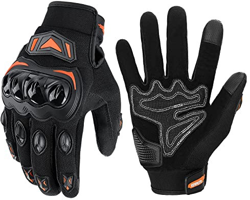 KEMIMOTO Guanti Moto Estivi Omologati CE 2KP, Guanti da Moto Uomo Donna, Touchscreen Guanti Moto con Protezione per le Nocche Rigide, per Sport,Motociclismo, Ciclismo, Scooter (Arancione, XXL)