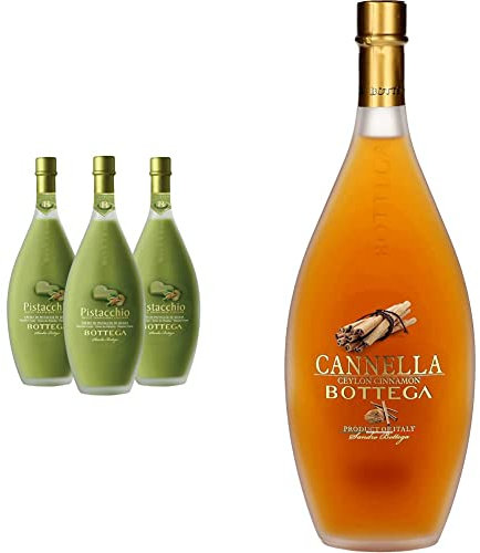 Bottega Pistacchio Liquore - 3 Bottiglie da 500 ml & Bottega Cannella Liquore - 500 ml