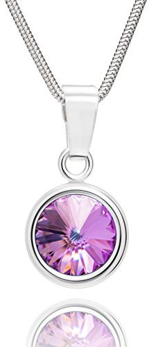 Collana Donna In Argento Sterling Con Ciondolo Rotondo Di Cristallo Viola