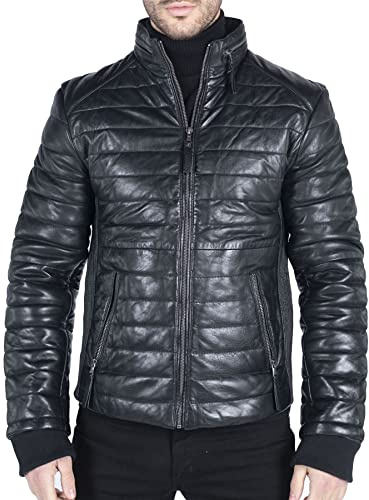 TruClothing Men's Puffer Jacket Outwear Windproof Winter Quilted Real Leather Jackets Coat - Black XXL
