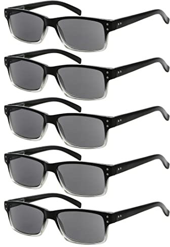 Eyekepper Mens Reading Sunglasses-5 Pack Grey Tinted Lens Glasses for Men Reading Under The Sun Reader Eyeglasses Women +2.50