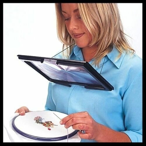 KAV LED Magnifying Plastic Glass with Light and Neck Cord - Hands Free, Portable, and Distortion-Free Lens for Reading, Sewing, Crafts, and Hobbies - 27 X 19.5cm Size