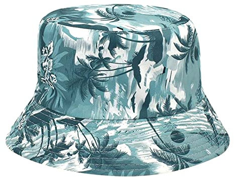 CreoQIJI Sonnenhut Kinder Fischerhut Jungen 8 Jahre Tropical Wind Coconut Tree Print Flower Pot Hat Herren Double Wear Outdoor Sun Sunscreen Fisherman's Hat Fischerhut Herrn Fischers Hut