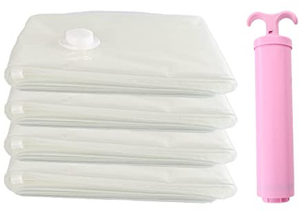 4 Bolsas de Almacenamiento al Vacío + Bomba de Mano, Bolsa al Vacio Ropa, para Guardar Edredones, Almohadas, Mantas - 60x80cm