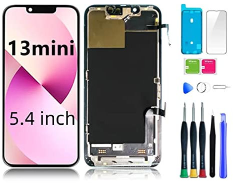 bstdianzi for iPhone 13 Mini Replacement Kit Touch Screen Digitizer LCD OLED 3D Touch 5.4 inch Models A2481, A2626, A2629, A2630, A2628 with Tools