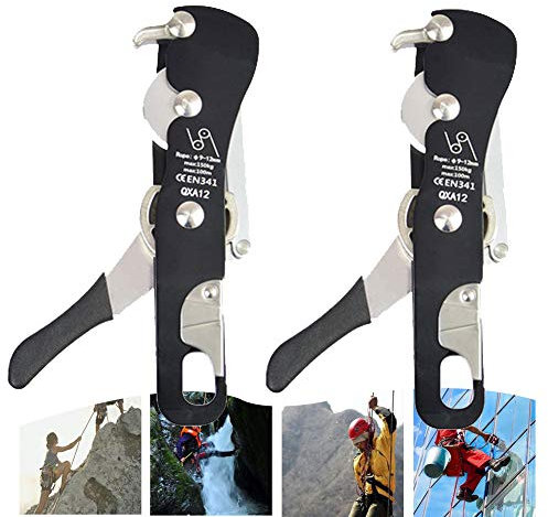 Descender Safety Abseiling Belay Abseilgerät zum Klettern, Handsteuerung, selbstbremsendes Gerät, Absturzsicherung, Bergsteigerausrüstung, für Seile 9–12 mm, Schwarz, 2 Stüc