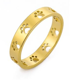 Amaxer Tierpfotenabdruck-Ring für Frauen, schöner Bär, Hund, Katze, Haustier, Welpen, Kätzchen, Fußabdrücke, Edelstahl, Statement-Band, Fingerring, Schmuck, Geschenke (Gold, 7)