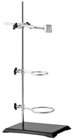 QWORK® Supporto per supporto da laboratorio 13x21 cm, lunghezza asta 50 cm, morsetto per buretta e 2 anelli per storta (diametro 5 cm/7.3 cm), per esperimenti scientifici
