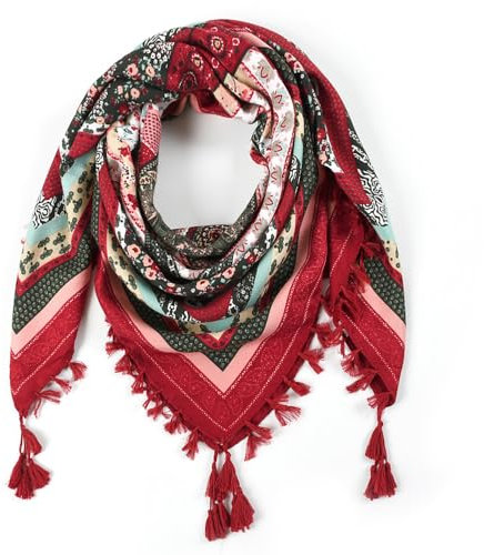 Nuofengkudu Schals Damen Umschlagtuch Retro Floral Ethno Drucken Große Platz Nacken Wärmer Schal mit Quaste Schalcape Wraps 110 * 110CM X-Farbe 47