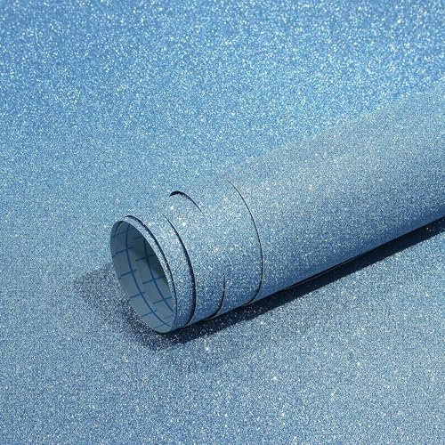 CiCiwind Self Adhesive Wallpaper Blue Glitter Wallpaper 44×500cm Peel and Stick Contact Paper Sparkle Sticky Back Plastic Waterproof Vinyl Wrap for Wall Cabinet DIY Gift Christmas Decor