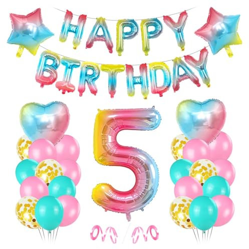 Luftballon 5. Geburtstag Rosa, Geburtstagsdeko Mädchen 5 Jahr, Ballon 5. Geburtstag, 5.Geburtstagsdeko Mädchen, Happy Birthday Folienballon 5, Ballon 5 Deko zum Geburtstag Mädchen