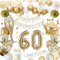 60 Geburtstagsdeko, gold 60 Geburtstag deko für Männer Frauen gold weiße Luftballons HAPPY BIRTHDAY Banner Nummer 60 Luftballons Krone Stern Herz Luftballons HAPPY 60th BIRTHDAY Kuchenaufsatz