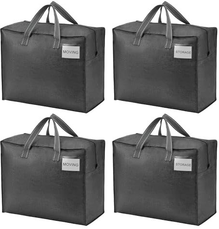 VENO 4 Stück Aufbewahrungstasche und geeignet für Umzug, Aufbewahrungsboxen, Kleideraufbewahrung, Unterbett Aufbewahrungsbox, Reisetasche (S Schwarz, 4er-Set)