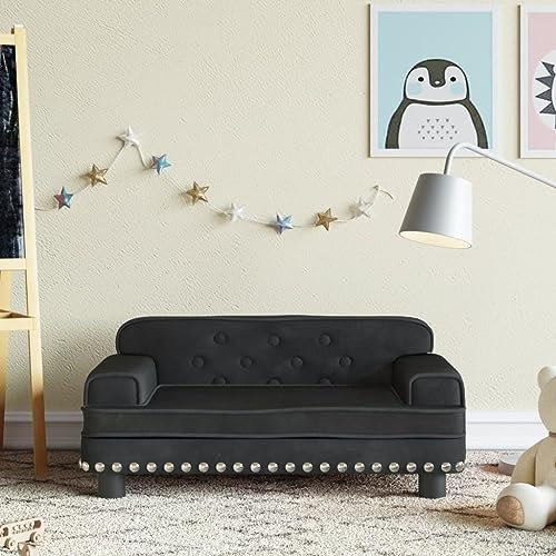 Rantry Kindersofa Schwarz 70 x 45 x 30 cm aus Samt, Schlafsofa Wohnzimmer Schlafsofa Modernes Sofa