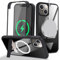 Zouzt for iPhone 14/13 Case with Screen Protector, 360 Full Body with Glass Screen Protector [for Magsafe] [Shockproof] Stand Heavy Duty Protection Phone Case for iPhone 14/13 6.1 Inch - Black