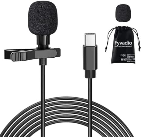 Fyvadio USB C Micrófono Lavalier, 2 Metros Tipo C Micrófono de Solapa con Clip, Micrófono de Condensador Omnidireccional para Teléfono, Ordenador Portátil y Dispositivos de Tipo C