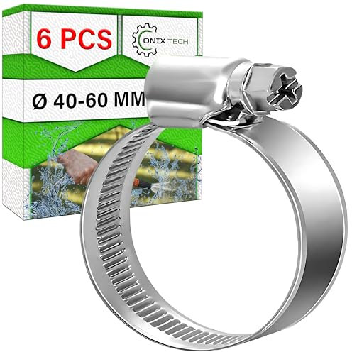 Juego de 6 Piezas Abrazaderas Metalicas Ø 40-60 mm Tiene un Acabado Galvanizado con un Revestimiento de ≥ 5 Micras - ONIX TECH