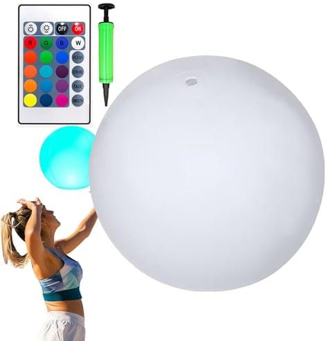 Besreey Pelotas de playa LED, iluminan las pelotas de playa para la piscina | Pelota de playa LED inflable y flotante de 16 colores claros | 4 modos de luz iluminan bolas de piscina con control remoto