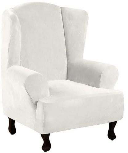 CLGTY Stretch Ohrensessel Überzug, Samt Sesselhusse 1 Stück Weich Sesselbezug Mit Elastischem Boden Verdicken Sofahusse Waschbar-Elfenbein-Flügelstuhl