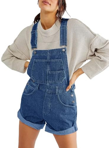 Sukany Women's Casual Denim Overall Shorts Loose Adjustable Straps Dungarees Bib Jeans Shortalls Rompers Pants Dark Blue S