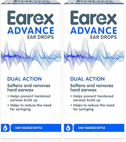 Earex Advance - removes Hard Ear Wax- Prevent Ear Wax Build up - Easy Squeeze Bottle - 12ml (Pack of 2)