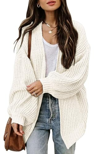 Jhsnjnr - Veste en tricot femme épaisse à devant ouvert manteau en tricot oversize pull automne manches longues gros tricot chaud cardigan, beige, XL