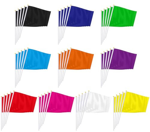 PTEROSAUR Lot de 100 petits drapeaux multicolores à main, rouge, orange, jaune, vert, bleu, violet, bleu clair, noir, blanc, couleur unie, mini drapeaux de couleur unie, décoration de fête (14 x 21 cm