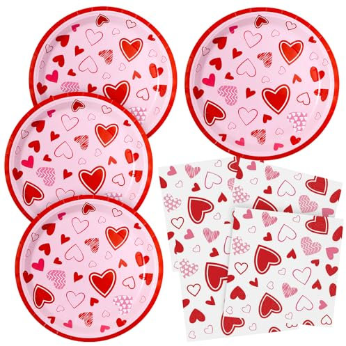 HNH San Valentín Platos y Servilletas de papel desechables 40 piezas Vajilla de fiesta
