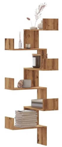 homiuse Schweberegal für Wohnzimmer Artisan-Eiche 45x45x147 cm Holzwerkstoff Wandregale Hängeregal Eckregal Zusätzlichen Stauraum Schlafzimmer Platzsparendes Design Regal zur Präsentation