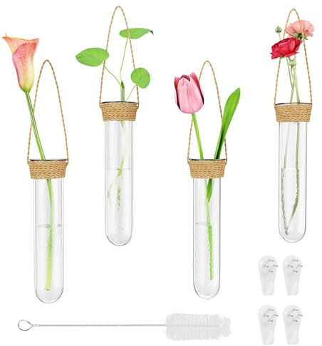 Glasvase Hängender Behälter für Wasserkultur Frühlingsdeko Fensterdeko Hängend Fenster Deko Hängen Reagenzgläser für Blumen Reagenzglas Vase Wandvasen für Pflanzen