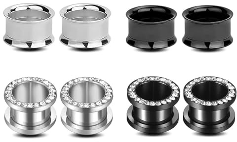 APMGONT 4 Paar Ohr Plug Flesh Tunnel Set, Stahl Flesh Tunnel, Gauges Ohr Tunnels, Double Flared Holztunnels, Double Flared Ohr Expander Piercing Schmuck für Frauen Männer