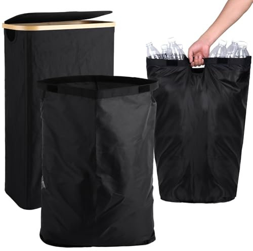 AKOLAFE Grande poubelle de recyclage pour cuisine, 60 L, pliable, noire, avec couvercles, garage, poubelle avec 2 sacs de transport pour la maison