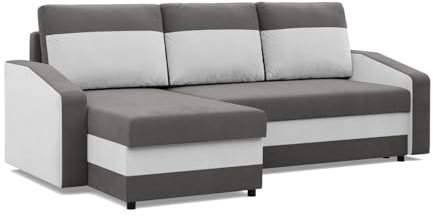 Mebligo - Ecksofa mit Schlaffunktion, Universelle Seite, Grau + Weiß (Mikro 27 + Mikro 31)