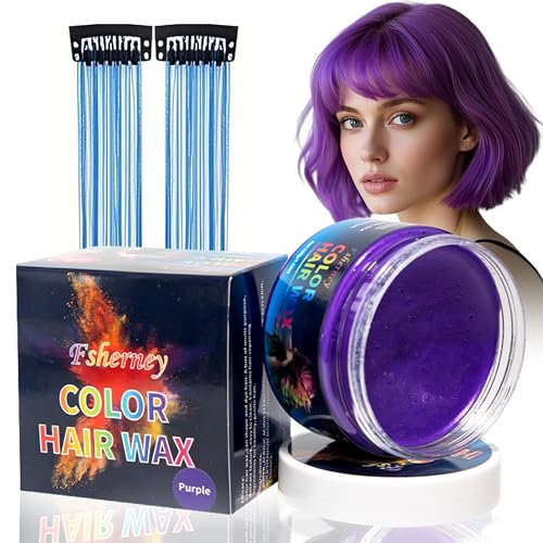 Colore temporaneo per capelli viola – Cera colorata per capelli per uomini e donne, pomata per acconciatura naturale, tintura per capelli con clip colorata per accessori per capelli (4,23 once, viola)