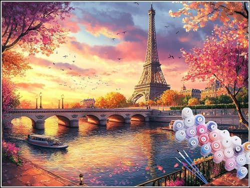 Peinture Numero Adulte Paris Peinture par Numero Adulte Débutants Facile Bricolage Sur Toile Numero d'art Tour Eiffel Avec Peintures et Pinceau Pigment Acrylique,Cadeau Femme,Décoration 50x70cm H5-594