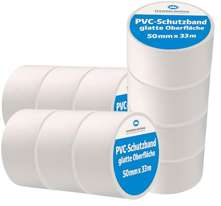 10x Handelskönig PVC-Schutzband weiß 50 mm x 33 m glatt Klebeband Putzerband Putzband