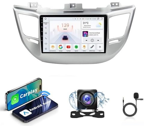 Autorradio Android 14 Hyundai Tucson 3 2015-2018| Radio con pantalla táctil capacitiva de alta calidad | CarPlay/Android Auto | Navegación GPS | Bluetooth | Cámara de reversa | Plug and Play(T1 4 Core