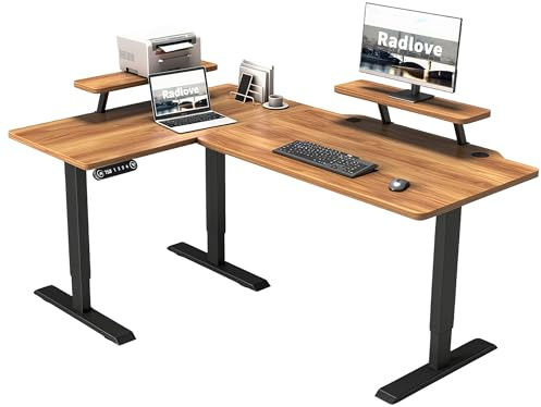 Radlove Elektrisch höhenverstellbarer Schreibtisch L Form mit Monitorständer, LED-Anzeige, 160 cm Stehpult, Verstellbarer Schreibtisch für Homeoffice & Büro, Antik Holzoptik
