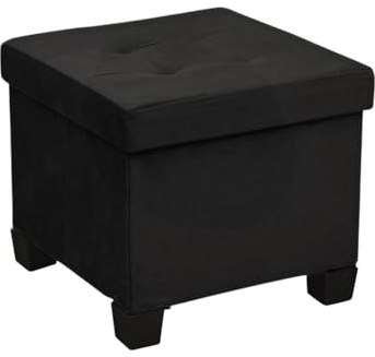 HomeHarmony® Velvet Folding Storage Ottoman Bench Cube Footrest with Legs/Feet Quick and easy to Assemble (Black, Med)