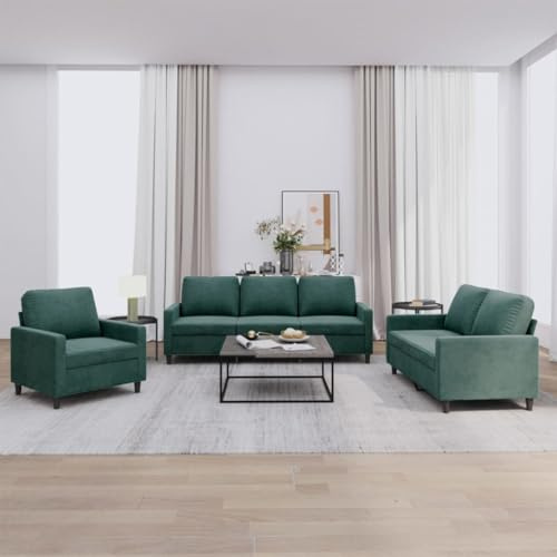 Emmtore Sofagarnitur, Sessel Couch mit Kissen, Sofa Wohnzimmersofa mit Armlehnen, Couchgarnitur Designsofa Sitzmöbel Polstermöbel,Dunkelgrün,Mit Kissen