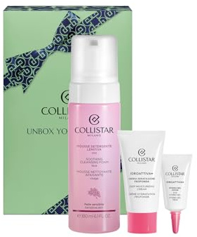 Collistar Geschenkset Gesicht Idroattiva+ mit Sanftem Reinigungsmousse 180ml + Tiefenhydrationscreme 25ml + Hydro-Gel Augen 5ml, Feuchtigkeitsspendend, Beruhigend & Natürlich