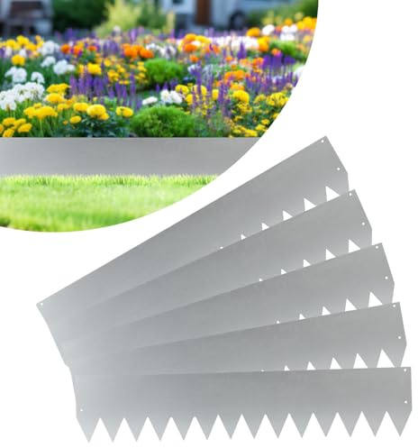 Mantigositeen Lot de 10 bordures de pelouse en métal argenté - 1 m x 20 cm - Avec gants de montage et vis - Pour jardins extérieurs, chemins, pelouses et plus encore (10 m de longueur au total)